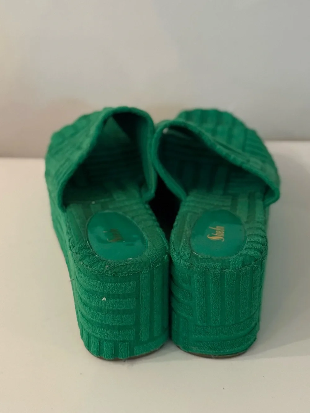 Green Textured Platform Slide Sandals US 11